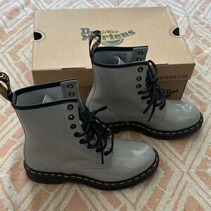 Dr. Martens Gray Patent Boots with Black Laces
